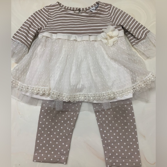 Rare Editions Neutral Tan & Cream Toddler Girl Matching Outfit - Picture 1 of 12